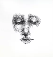 Fotobehang Surrealisme Drawing of a "portrait" in black ink on white