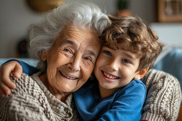 Grandmother with his grandson, laughing together and have a cheerful time