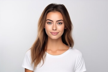 Fototapeta premium Happy woman with white shirt created with Generative AI