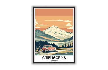 Cairngorms, Scotland. Vintage Travel Posters. Vector art. Famous Tourist Destinations Posters Art Prints Wall Art and Print Set Abstract Travel for Hikers Campers Living Room Decor

