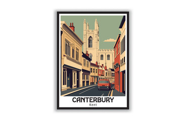 Canterbury, Kent. Vintage Travel Posters. Vector art. Famous Tourist Destinations Posters Art Prints Wall Art and Print Set Abstract Travel for Hikers Campers Living Room Decor