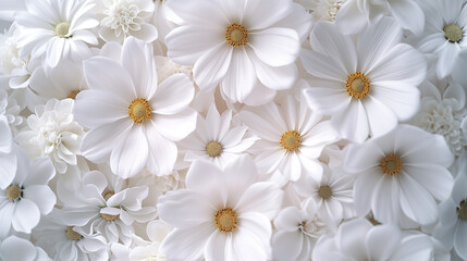 white chrysanthemum flowers, White daisies background, Picture White flower group surface, beautiful pattern, White flower background, Ai generated image