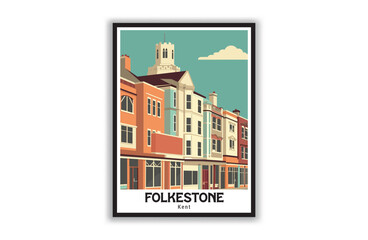 Folkestone, Kent. Vintage Travel Posters. Vector art. Famous Tourist Destinations Posters Art Prints Wall Art and Print Set Abstract Travel for Hikers Campers Living Room Decor
