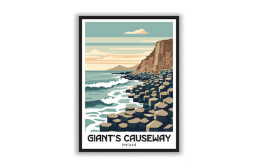 Giant's Causeway, Ireland. Vintage Travel Posters. Vector art. Famous Tourist Destinations Posters Art Prints Wall Art and Print Set Abstract Travel for Hikers Campers Living Room Decor