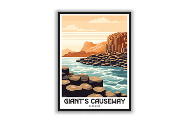 Giant's Causeway, Ireland. Vintage Travel Posters. Vector art. Famous Tourist Destinations Posters Art Prints Wall Art and Print Set Abstract Travel for Hikers Campers Living Room Decor