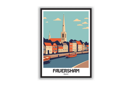 Faversham, Kent. Vintage Travel Posters. Vector art. Famous Tourist Destinations Posters Art Prints Wall Art and Print Set Abstract Travel for Hikers Campers Living Room Decor