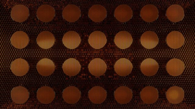 This stock motion graphics video of gold light walls blinking in sequence flash bright on seamless loops. Perfect for visualization of audio beats in music videos, stage performance walls, LED screens