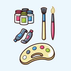 Cute colorful cartoon school stationery and supplies vector design art for students and education