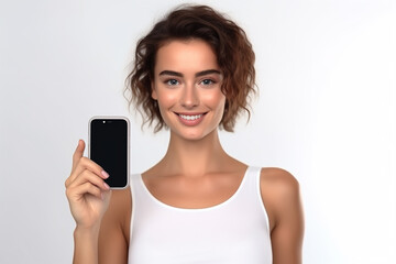 Fototapeta premium Happy woman with white shirt created with Generative AI