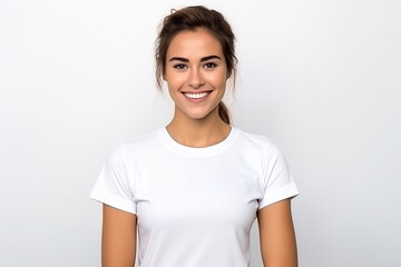 Fototapeta premium Happy woman with white shirt created with Generative AI