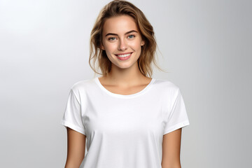 Happy woman with white shirt created with Generative AI