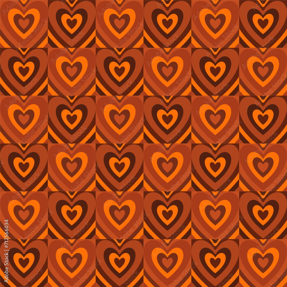Poster groovy hearts seamless pattern. vector background in 1970s-1980s hippie retro style for print on tex
