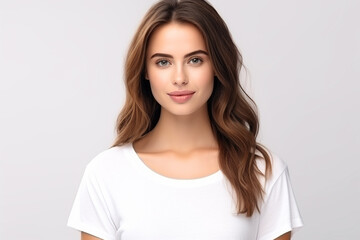 Fototapeta premium Happy woman with white shirt created with Generative AI