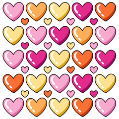 Hearts Valentines Day symbol of love in pink, orange, yellow colors for stickers, greeting cards, wall art, banners, invitations, posters