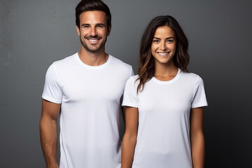 Fototapeta premium Happy woman with white shirt created with Generative AI