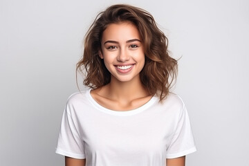 Happy woman with white shirt created with Generative AI