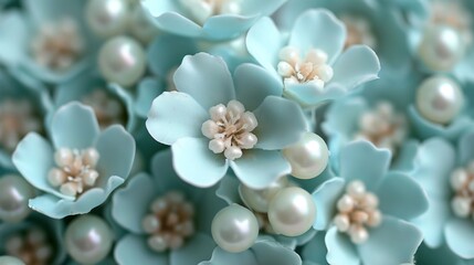  a close up of a bunch of flowers with a lot of pearls in the middle of the petals and the center of the flowers.