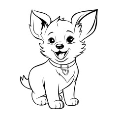Coloring book for kids, corgi puppy isolated on a white background, cute face, cartoon style. Black and white outlines vector illustration