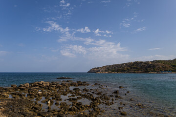 Fototapeta na wymiar Seascape in the town of Faliraki in Greece on the island of Rhodes..​