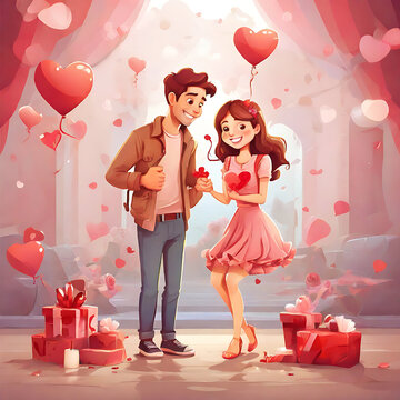 Valentine's day cute cartoon couple art vector 