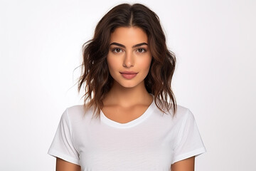Fototapeta premium Happy woman with white shirt created with Generative AI