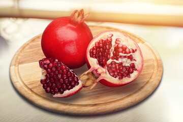 Several ripe tasty fresh pomegranate fruits