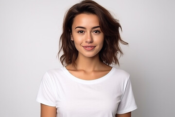 Obraz premium Happy woman with white shirt created with Generative AI