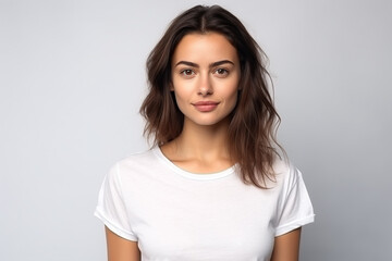 Obraz premium Happy woman with white shirt created with Generative AI