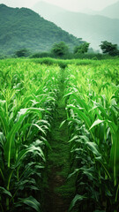 Fototapeta premium Green corn agriculture field