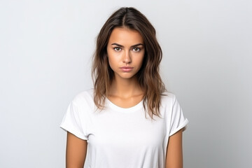 Obraz premium Happy woman with white shirt created with Generative AI