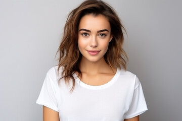 Fototapeta premium Happy woman with white shirt created with Generative AI