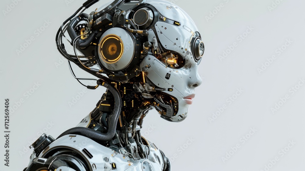 Poster robot artificial intelligence cyborg on a gray background