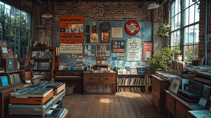 magasin de disques vinyles dans les années 80 vintage - obrazy, fototapety, plakaty