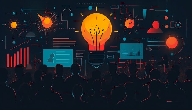 Illustrate the success and excitement of a startup pitch event, showcasing entrepreneurs presenting innovative ideas, potential investors, and the entrepreneurial spirit in action, AI 