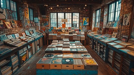 magasin de disques vinyles dans les années 80 vintage