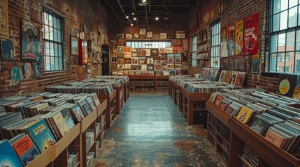 magasin de disques vinyles dans les ann&eacute;es 80 vintage