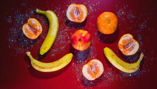 frutas espalhadas com glitter. conceito er&oacute;tico