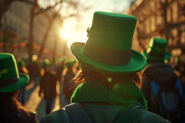 St Patrick's Day Parade Revelers in Festive Green Hats Generative AI image
