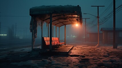 Photo of night darkness at bus stop beautiful image Ai generated art