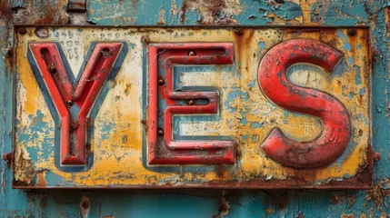 Fototapeten Le mot " Yes" inscrit sur une tôle rouillée avec un peu de relief  © jp