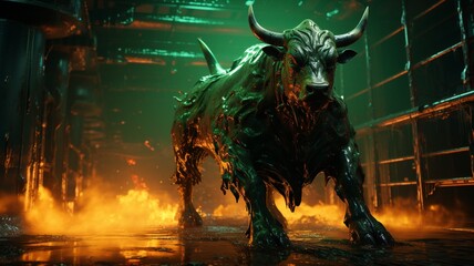 Robot bull neon light body light eyes big horns Ai generated art