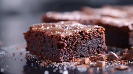  a close up of a piece of brownie on a plate with a bite taken out of one of the pieces.