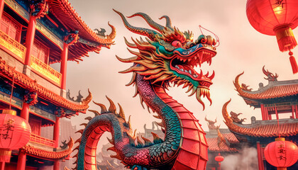 Obraz premium Beautiful fantasy dragon. Year of the Dragon according to the eastern horoscope