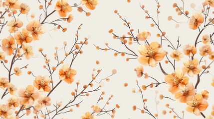  a close up of a pattern of flowers on a white background with orange and yellow flowers on a white background.