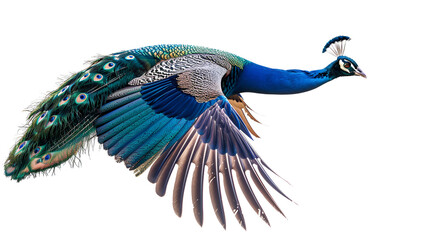 Colorful Flying Peacock On Isolated White Background, World Animals Day, Religious Animals, International Religion Day, Generative Ai