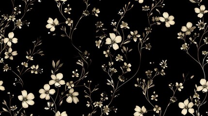  a black and white floral wallpaper with white flowers and leaves on a black background with white flowers and leaves on a black background.