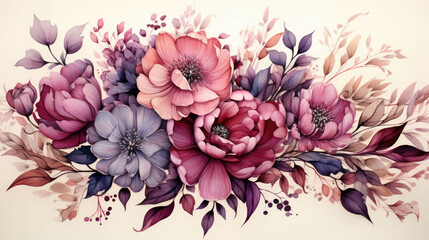 Elegant floral illustration creating a captivating and timeless background with delicate flowers in full bloom