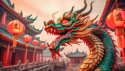Fototapeta premium Beautiful fantasy dragon. Year of the Dragon according to the eastern horoscope