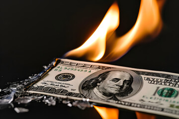 Burning money and Inflation concept, Dollar Bill on fire