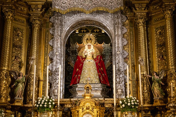 Seville, Andalusia, Spain - January 2 2024: statue of the Virgin of Hope of the Macarena (Virgen de...